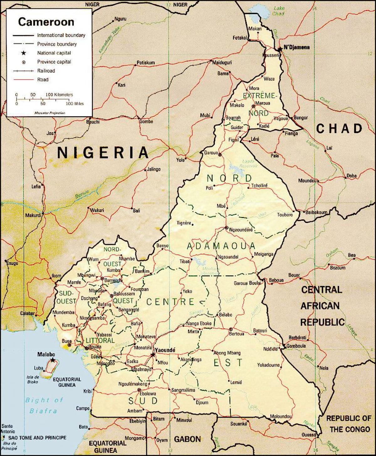ang mapa ng Cameroon