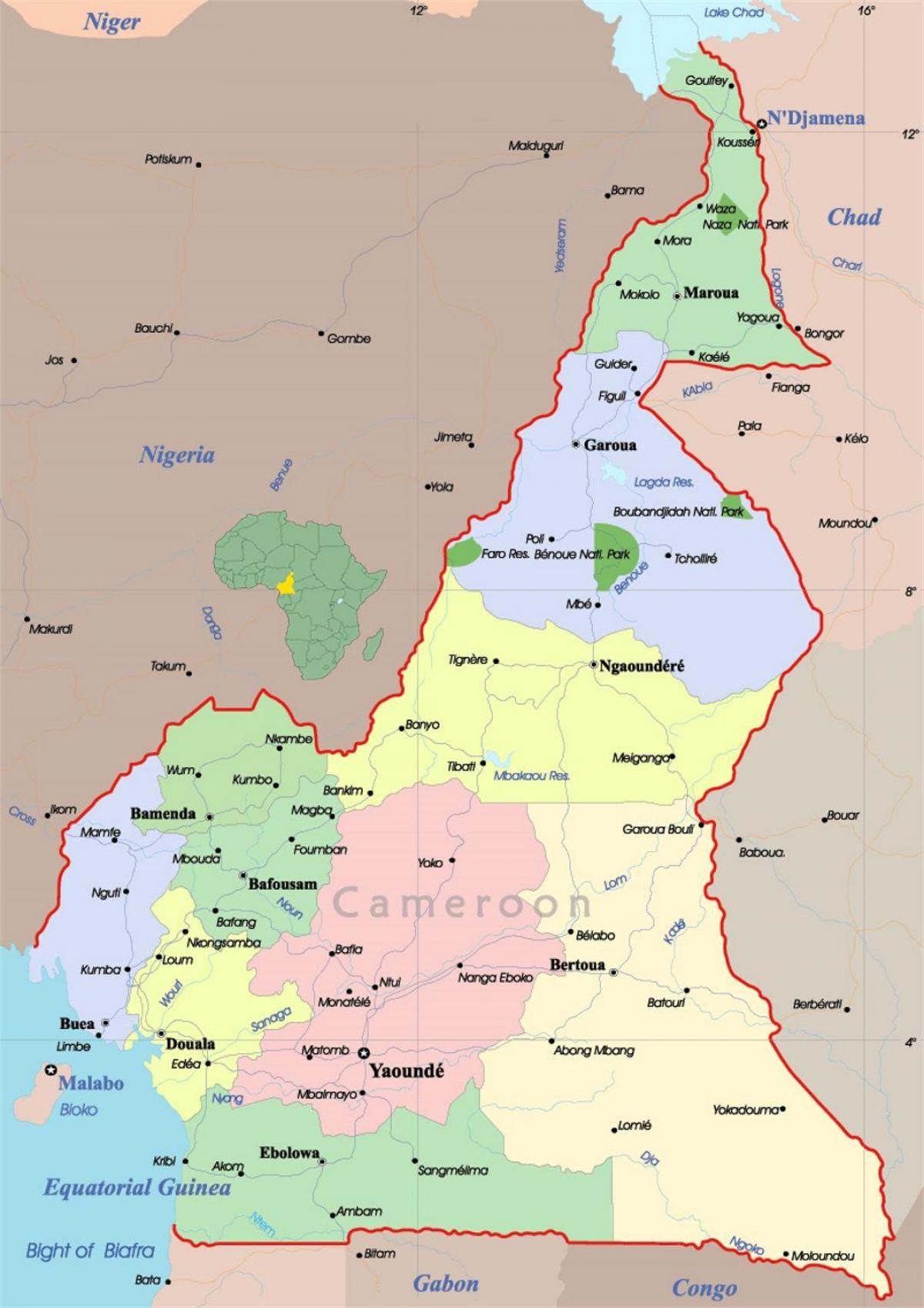 Cameroon mapa na may mga lungsod
